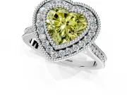Halo Engagement Ring Setting for Fancy Yellow Heart-Shaped Center with Milgrain Frame, Pave Band and Prong Head in Platinum