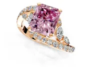 Solitaire Engagement Ring Setting for Fancy Pink Radiant Cut Center with Pave Bypass Twist Band and Prong Head in Rose Gold