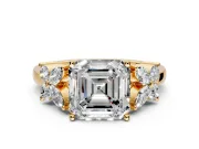 Floral Engagement Ring Setting for Princess Cut Center with Marquise Cluster Shoulders and Prong Head in Yellow Gold