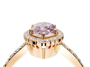 Halo Engagement Ring Setting for Fancy Pink Marquise Center with Inner Milgrain Border and Prong Head in Rose Gold