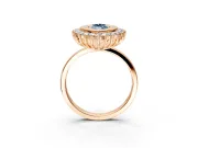 Halo Engagement Ring Setting for Fancy Blue Marquise Center with Milgrain Bezel Rim, Plain Band and Prong Head in Rose Gold