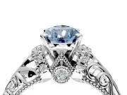Solitaire Engagement Ring Setting for Fancy Blue Pear-Shaped Center with Filigree Accent Basket and Prong Head in Platinum
