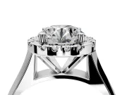 Halo Engagement Ring Setting for Round Cut Center with Square Band and Prong Head in Platinum