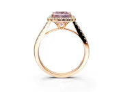 Halo Engagement Ring Setting for Fancy Pink Princess Cut Center with Raised Halo, Pave Band and Prong Head in Rose Gold