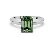 Solitaire Engagement Ring Setting for Fancy Green Emerald Cut Center with Wide Knife Ridge Band and Prong Head in White Gold