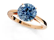 Solitaire Engagement Ring Setting for Fancy Blue Round Cut Center with Open Cathedral Shoulders and Prong Head in Rose Gold