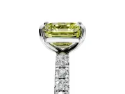Solitaire Engagement Ring Setting for Fancy Yellow Asscher Cut Center with Shared-Prong Accents and Prong Head in Platinum