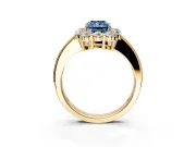 Halo Engagement Ring Setting for Fancy Blue Radiant Cut Center with Milgrain Channel Band and Prong Head in Yellow Gold