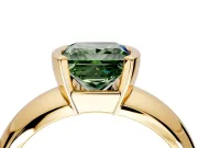 Tension Engagement Ring Setting for Fancy Green Princess Cut Center with Wide Flat Band and Tension Head in Yellow Gold