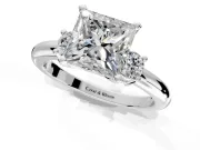 3 Stone Engagement Ring Setting for Princess Cut Center with Wide Plain Band and Prong Head in Sterling Silver
