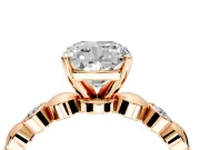 Solitaire Engagement Ring Setting for Cushion Cut Center with Beaded Bezel Station Band and Prong Head in Rose Gold