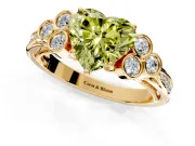 Cluster Engagement Ring Setting for Fancy Yellow Heart-Shaped Center with Bezel Accent Clusters and Prong Head in Yellow Gold