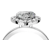 Halo Engagement Ring Setting for Heart-Shaped Center with Thin Plain Band and Prong Head in Platinum