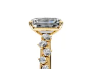 Cluster Engagement Ring Setting for Emerald Cut Center with Round Cut Accent Band and Prong Head in Yellow Gold