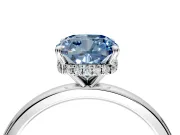 Hidden Halo Engagement Ring Setting for Fancy Blue Cushion Cut Center with Plain Band and Tall Prong Head in Platinum