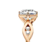 Solitaire Engagement Ring Setting for Princess Cut Center with Accented Twist Band and Leaf Prong Head in Rose Gold