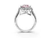 Large Accent Halo Engagement Ring Setting for Fancy Pink Princess Cut Center with Pave Split Shank and Prong Head in Sterling Silver