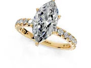 Solitaire Engagement Ring Setting for Marquise Center with Shared-Prong Accents and Prong Head in Yellow Gold