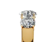 3 Stone Engagement Ring Setting for Round Cut Center with Raised Basket Heads and Prong Head in Yellow Gold