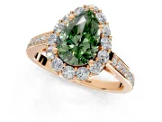 Floral Halo Engagement Ring Setting for Fancy Green Pear-Shaped Center with Large Halo Accents and Prong Head in Rose Gold