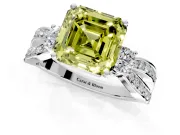 3 Stone Engagement Ring Setting for Fancy Yellow Asscher Cut Center with Pave Twist Band and Prong Head in Sterling Silver