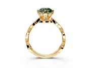 Solitaire Engagement Ring Setting for Fancy Green Round Cut Center with Accented Twist Band and Leaf Prong Head in Yellow Gold