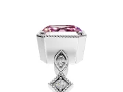 Milgrain Bezel Engagement Ring Setting for Fancy Pink Asscher Cut Center with Marquise Stations and Bezel Head in White Gold