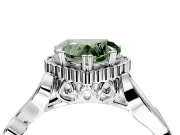 Halo Engagement Ring Setting for Fancy Green Heart-Shaped Center with Leaf Motif Split Shank and Prong Head in Sterling Silver