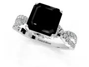 Solitaire Engagement Ring Setting for Fancy Black Asscher Cut Center with Narrow Twist Pave Band and Prong Head in White Gold