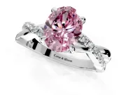 Solitaire Engagement Ring Setting for Fancy Pink Oval Center with Half-Pave Crossover Band and Prong Head in White Gold