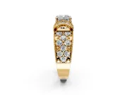 Pave Engagement Ring Setting for Cushion Cut Center with Curved Accent Rows, Openwork and Prong Head in Yellow Gold