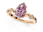 Solitaire Engagement Ring Setting for Fancy Pink Pear-Shaped Center with Beaded Bezel Station Band and Prong Head in Rose Gold