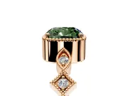 Milgrain Bezel Engagement Ring Setting for Fancy Green Cushion Cut Center with Marquise Stations and Bezel Head in Rose Gold