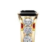 Solitaire Engagement Ring Setting for Fancy Black Radiant Cut Center with Graduated Shared Prongs and Prong Head in Yellow Gold