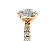 Solitaire Engagement Ring Setting for Radiant Cut Center with Fine Pave Band and Claw Prong Head in Yellow Gold