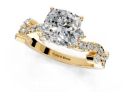 Solitaire Engagement Ring Setting for Cushion Cut Center with Bar-Station Pave Twist and Prong Head in Yellow Gold