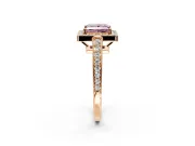 Bezel-Framed Halo Engagement Ring Setting for Fancy Pink Princess Cut Center with Pave Band and Prong Head in Rose Gold
