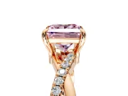 Solitaire Engagement Ring Setting for Fancy Pink Princess Cut Center with Half-Pave Crossover Band and Prong Head in Rose Gold