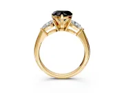 3 Stone Engagement Ring Setting for Fancy Black Heart-Shaped Center with Large Pear-Shaped Accents and Prong Head in Yellow Gold