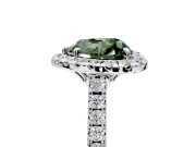 Halo Engagement Ring Setting for Fancy Green Heart-Shaped Center with Raised Halo, Pave Band and Prong Head in Platinum