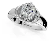 Solitaire Engagement Ring Setting for Pear-Shaped Center with Wide Band, Pave Collar and Prong Head in White Gold