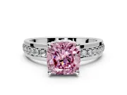 Solitaire Engagement Ring Setting for Fancy Pink Cushion Cut Center with Raised Channel Band and Prong Head in Sterling Silver
