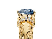Solitaire Engagement Ring Setting for Fancy Blue Heart-Shaped Center with Filigree Accent Basket and Prong Head in Yellow Gold