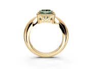 Halo Engagement Ring Setting for Fancy Green Princess Cut Center with Tapered Plain Band and Prong Head in Yellow Gold