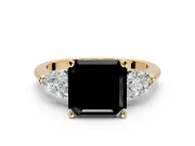 3 Stone Engagement Ring Setting for Fancy Black Asscher Cut Center with Large Pear-Shaped Accents and Prong Head in Yellow Gold