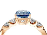 5 Stone Engagement Ring Setting for Fancy Blue Radiant Cut Center with Plain Band and Prong Head in Rose Gold