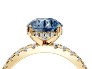 Solitaire Engagement Ring Setting for Fancy Blue Round Cut Center with Band of Accents and Prong Head in Yellow Gold