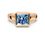 Solitaire Engagement Ring Setting for Fancy Blue Princess Cut Center with Wide Band and Bezel Head in Rose Gold
