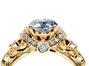 Solitaire Engagement Ring Setting for Fancy Blue Oval Center with Filigree Band and Prong Head in Yellow Gold