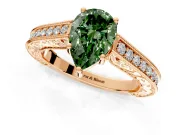 Solitaire Engagement Ring Setting for Fancy Green Pear-Shaped Center with Engraved Pave Band and Prong Head in Rose Gold